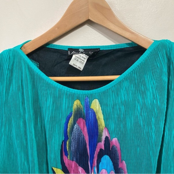 Vintage Virginie Pleated Longsleeve Blouse Green Floral Print Size Medium - Picture 4 of 10